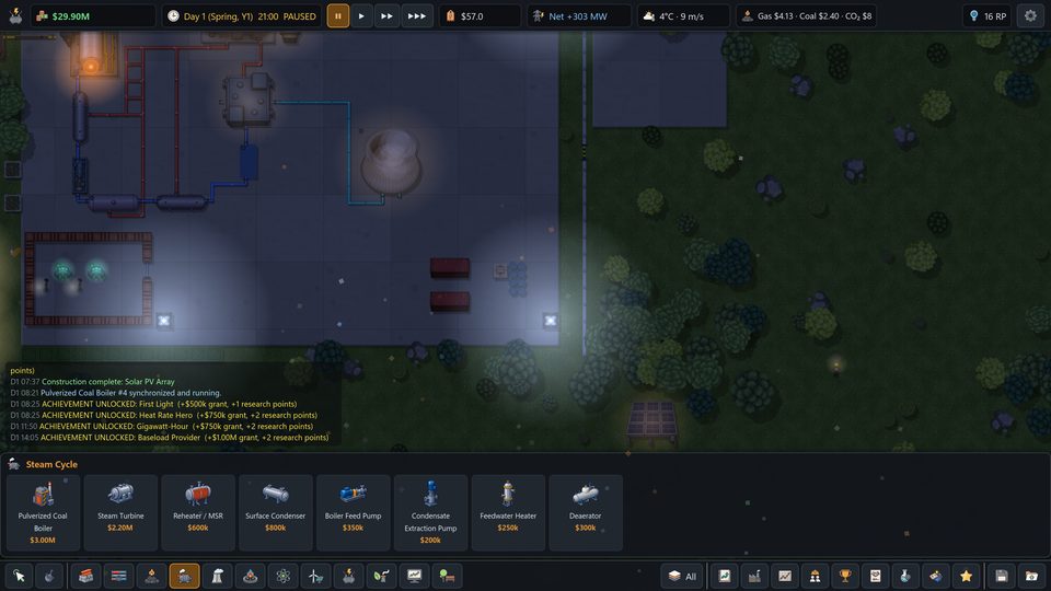 Building a coal-fired plant with the build menu open