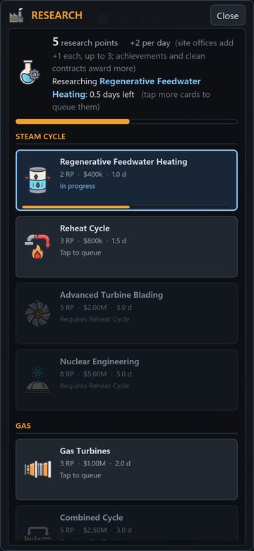 The research list on a phone